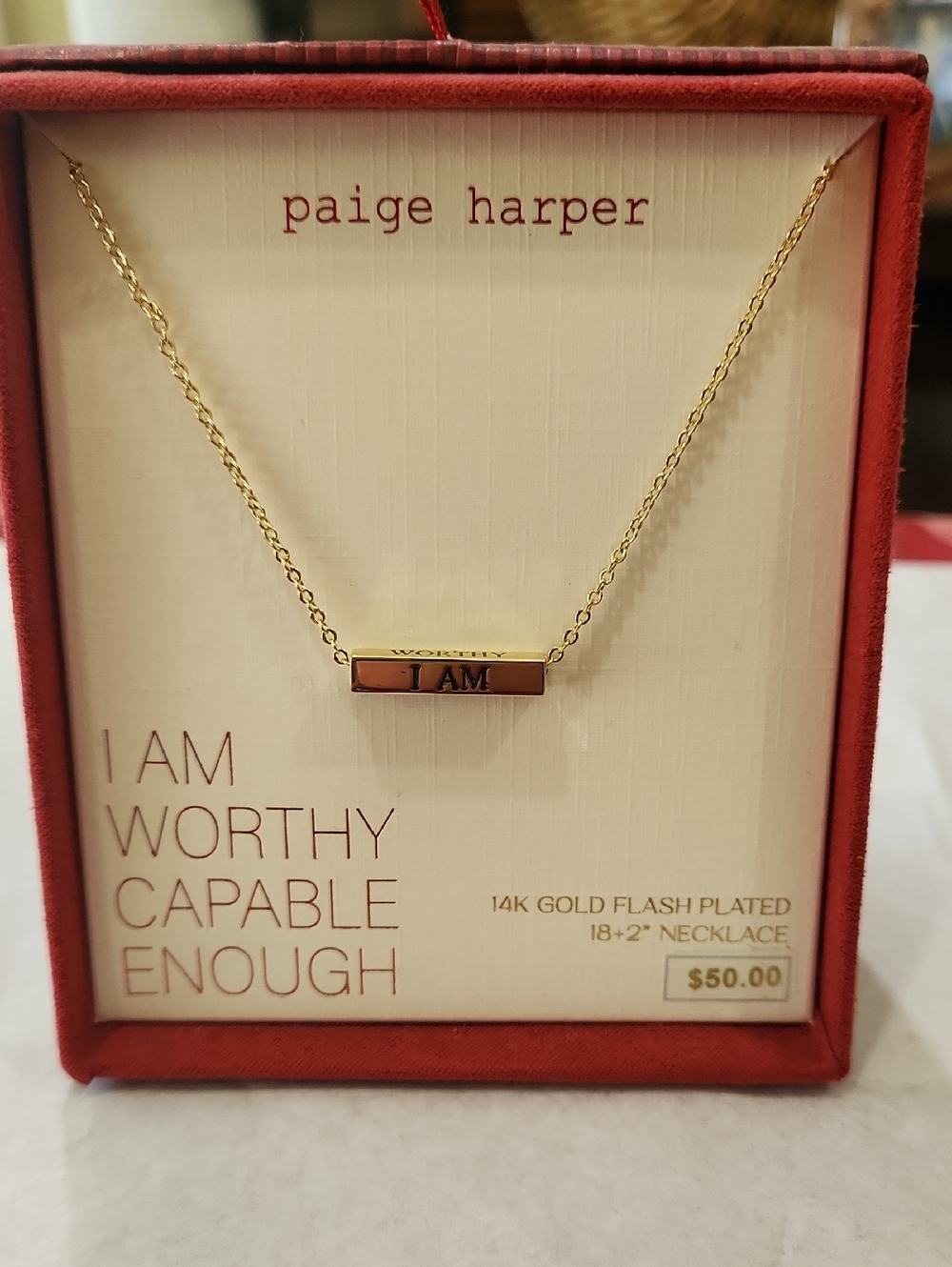 Paige Harper Gold 'I AM' Bar Necklace